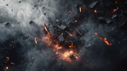 Fiery Volcanic Rocks Explosion, Dark Grey and Orange Abstract Background