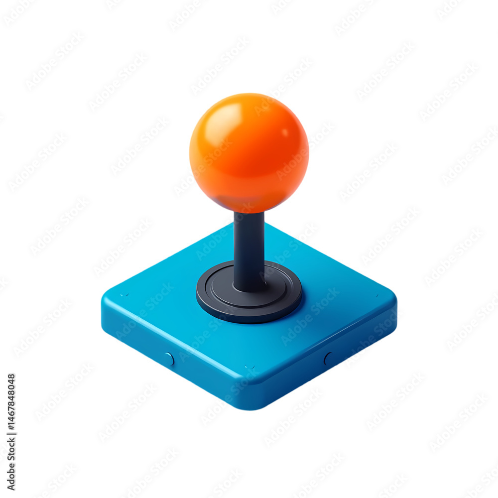 Poster retro gaming joystick 3d render orange and blue isolated on transparent background