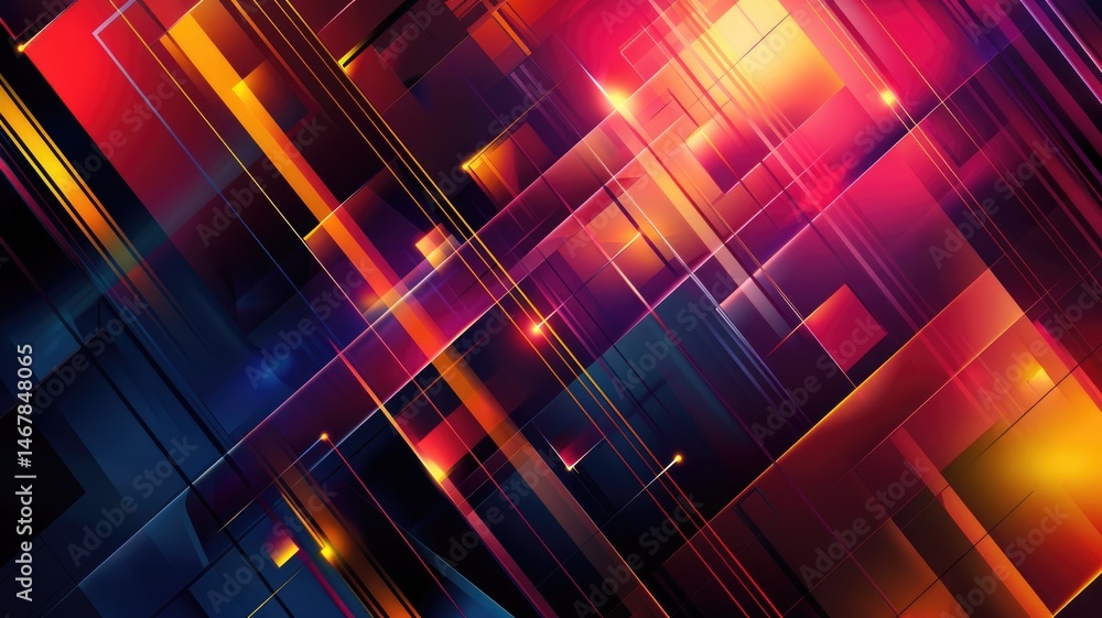 Poster abstract picture micro particle in geometric shape represent data flow. vivid flowing object with hi