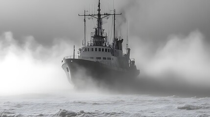 Ship in Dense Fog at Sea