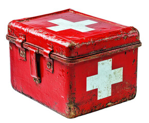 Emergency first aid kit home product red metal container isolated on transparent background