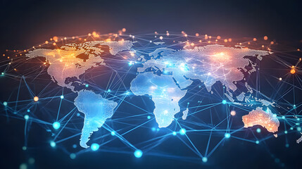 Fototapeta premium Global business network with world map and connecting flight paths