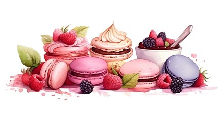 Watercolor frame with cupcakes and macarons for Sweet Treats Event Marketing