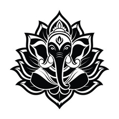 Obraz premium Vector illustration of the hindu deity ganesha seated in lotus position with intricate details in black and white