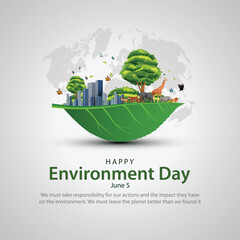 Fototapeta na wymiar world environment day poster. green plant and globe. abstract vector illustration design.