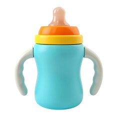 Adorable Baby Sippy Cup Colorful Spout Handle 3D Render isolated on transparent background