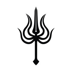 A clean black and white illustration of a trishul the sacred weapon of the hindu god shiva on a white background