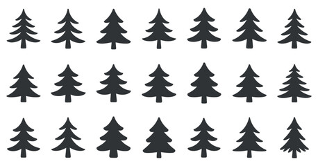 Obraz premium Collection of Twenty Four Simple Black Fir Tree Silhouettes on White Background