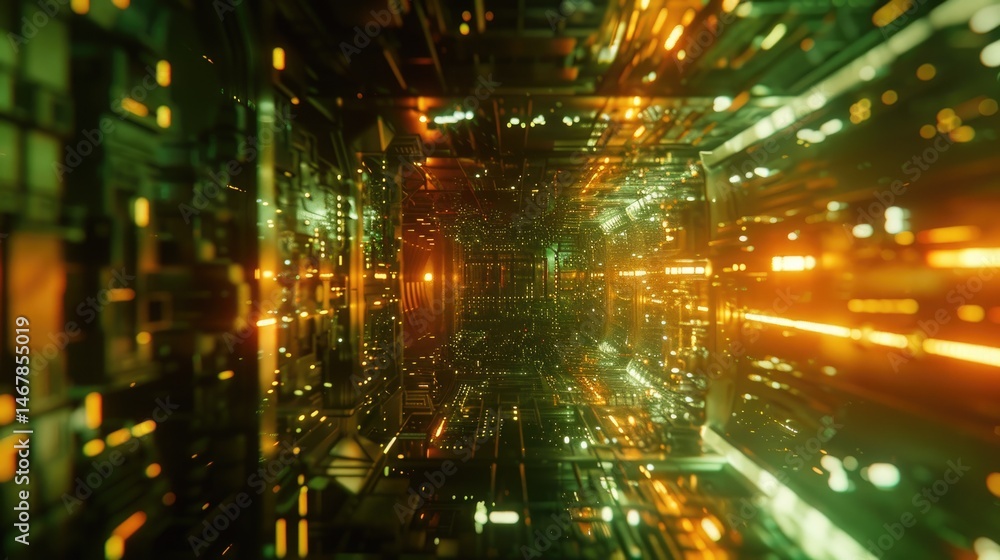 Aufkleber explore a captivating futuristic landscape featuring a vibrant data stream, with intricate patterns 