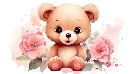Adorable Teddy Bear Watercolor Art for Children's Room Decor and Cards