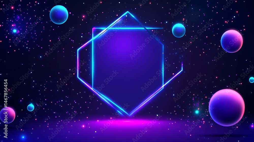 Poster abstract space background with glowing hexagon