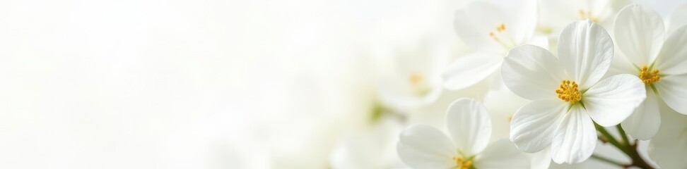Delicate white jasmine blossoms on pure white backdrop, spring, stock photo