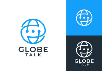global chat communication logo. globe talk message technology connection vector design
