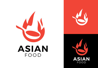 pan with hot fire logo. kitchen tools, cooking, restaurant, food symbol design vector concept