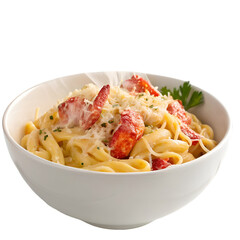 Creamy Lobster Macaroni with Chees on white bowl on white background