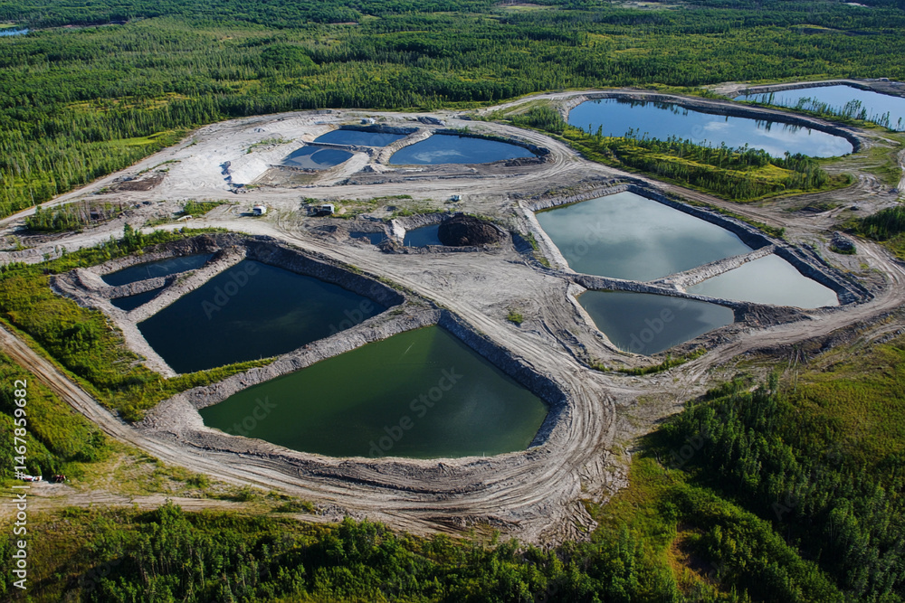 Leinwandbilder Aerial view captures lithium mining ponds in remote location Generative AI
