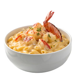 Creamy Lobster Macaroni with Chees on white bowl on white background