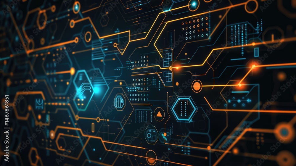 Poster abstract digital shape or line of technological cyber style particle design connect in surreal elect