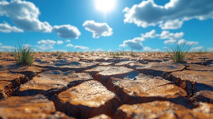 Cracked Earth Under a Sunny Sky: A Glimpse into Drought