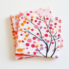 Folded cloths with tree and polka dot pattern design