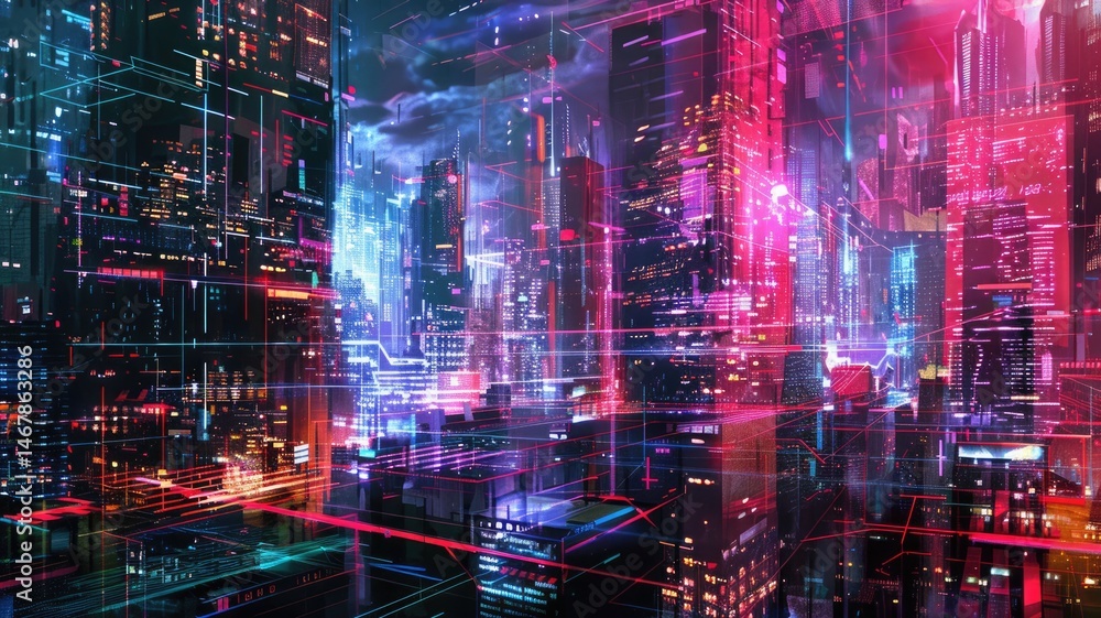 Poster abstract digital shape and particle technological cyber style design connecting become system shape 