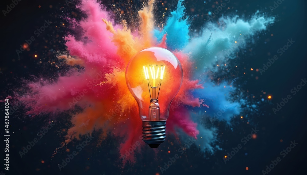 Aufkleber ai generated light bulb exploding with colorful powder bursts. creative concept innovation idea. ene