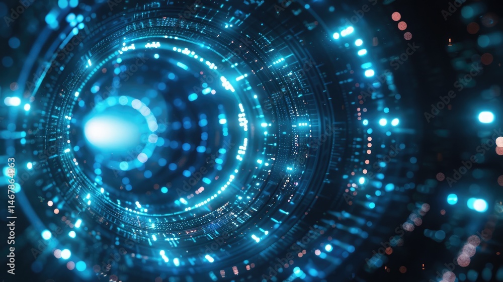 Poster abstract picture of blue light particle with digital technology style design connecting become dynam