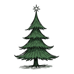 Obraz premium Christmas tree illustration, green and simple design, for holiday cards