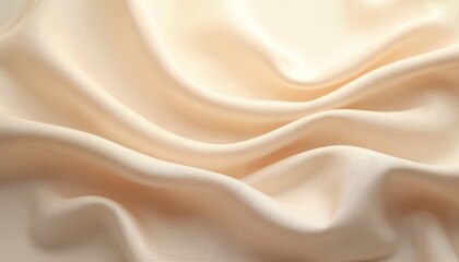 Obraz premium Close-up of elegant light beige fabric, smooth flowing folds. Vanilla toned cloth texture, soft, luxurious, delicate, perfect for fashion, design projects. Backdrop, textile material for clothing,