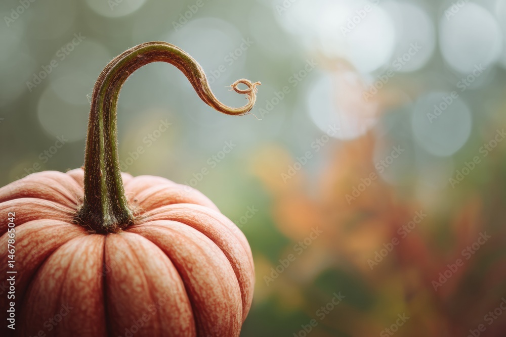 Poster close-up of a pumpkin stem with vibrant bokeh background creating a seasonal autumn feel generative 