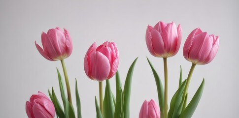 Fototapeta premium A cluster of vibrant pink tulips on a pristine white background , easter, background, garden