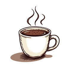 Obraz premium Hot coffee in a mug, hand-drawn style, with copy space