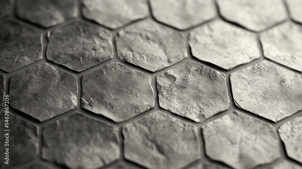 Poster hexagonal stone tiling creating a rustic and textured surface pattern