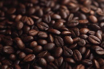 Naklejka premium A rich tapestry of roasted coffee beans, dark and inviting.