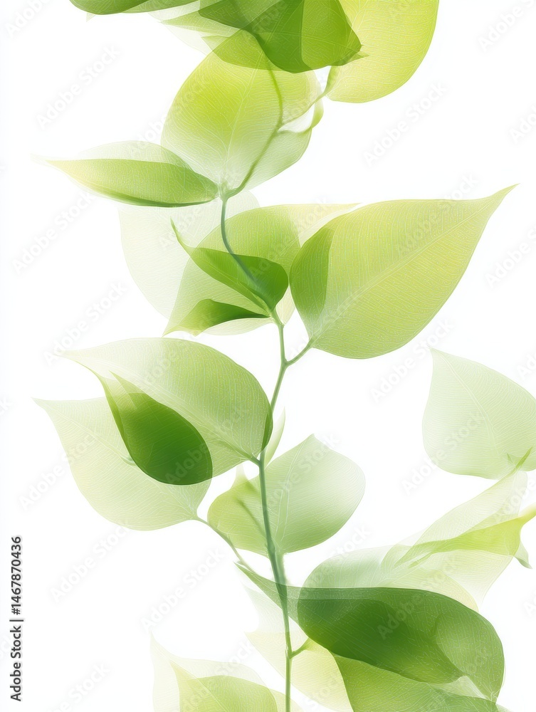 Poster delicate green foliage with soft light creating ethereal atmosphere in a minimalist style for backgr