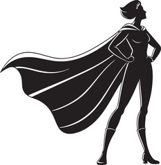 Fearless Female Superhero Silhouette Standing Proud with Flowing Cape