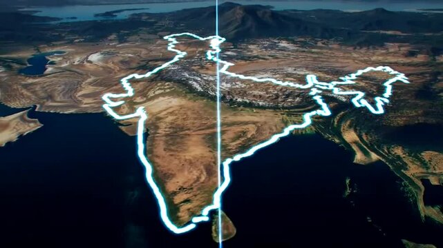 Map of India Border with Sparkling Lines Animation