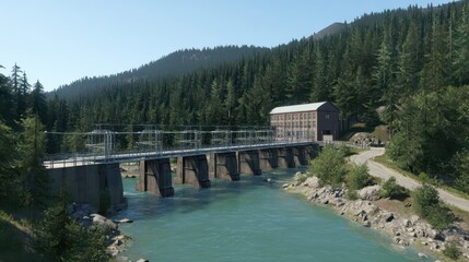 Fototapeta premium Exterior view of a hydroelectric dam structure.