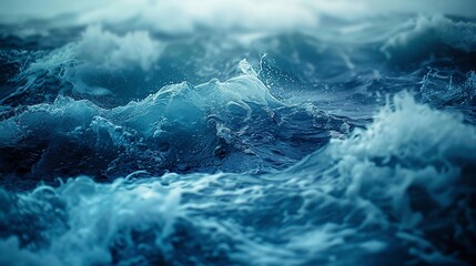 Fototapeta premium Powerful ocean waves crashing. Close-up view of turbulent water