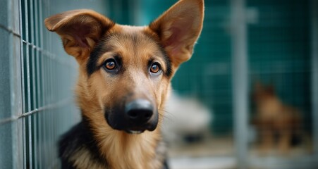 Adorable Puppy Portrait Taken at an Animal Shelter on a Sunny Afternoon