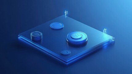 Glass platform displays blue, glowing tokens