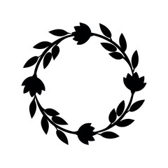 Floral Wreath Frame Vector Silhouette Illustration