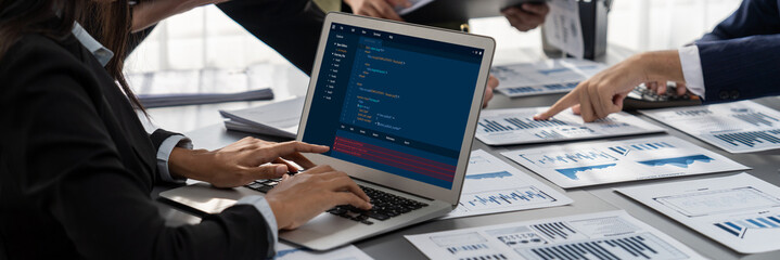 Software development programming on computer screen for brisk application and program coding