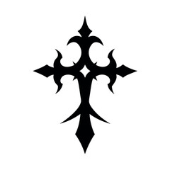Black Gothic Cross Tattoo Vector Silhouette Design