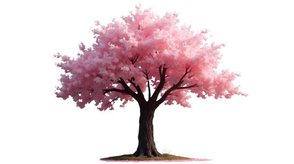 Fototapeta premium The stunning cherry tree stands tall and proud against a clear, transparent background, allowing its beauty to shine through.Generative AI. Pink blossom leaves, floral nature landscape in japan garden