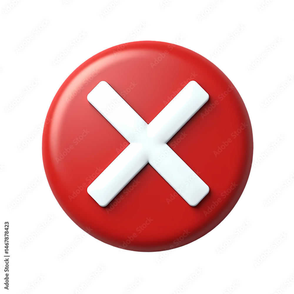 Poster red circle cross highquality 3d x mark icon isolated on transparent background