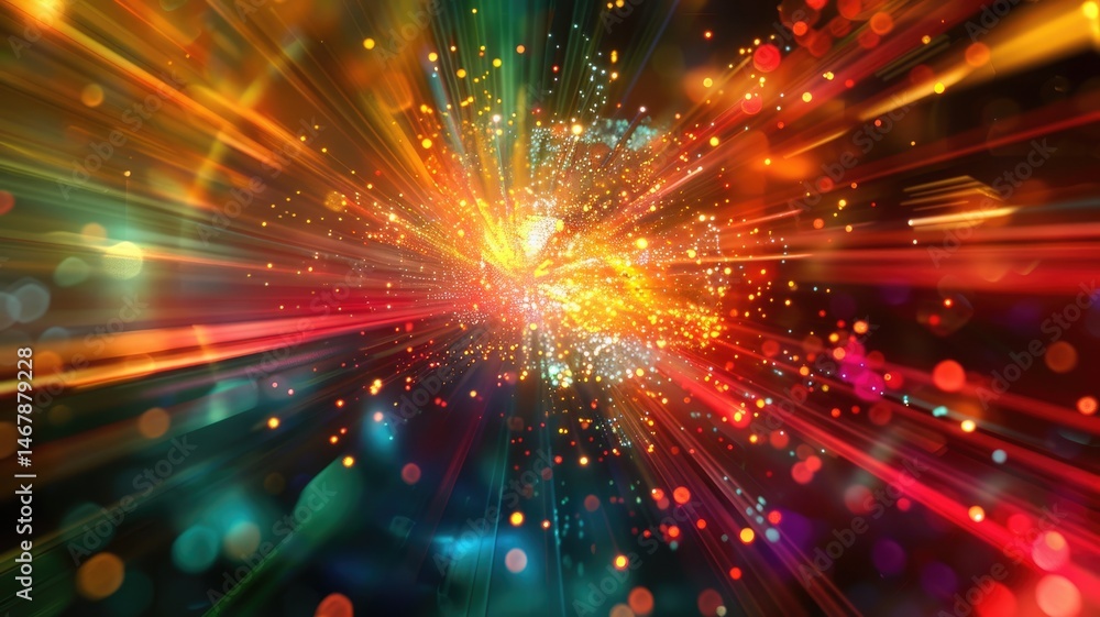 Poster abstract picture micro light sparkling particle represent data flow vivid flowing wave with high tec