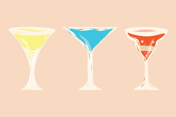 Set of colorful cocktails, glasses with cocktails vector set