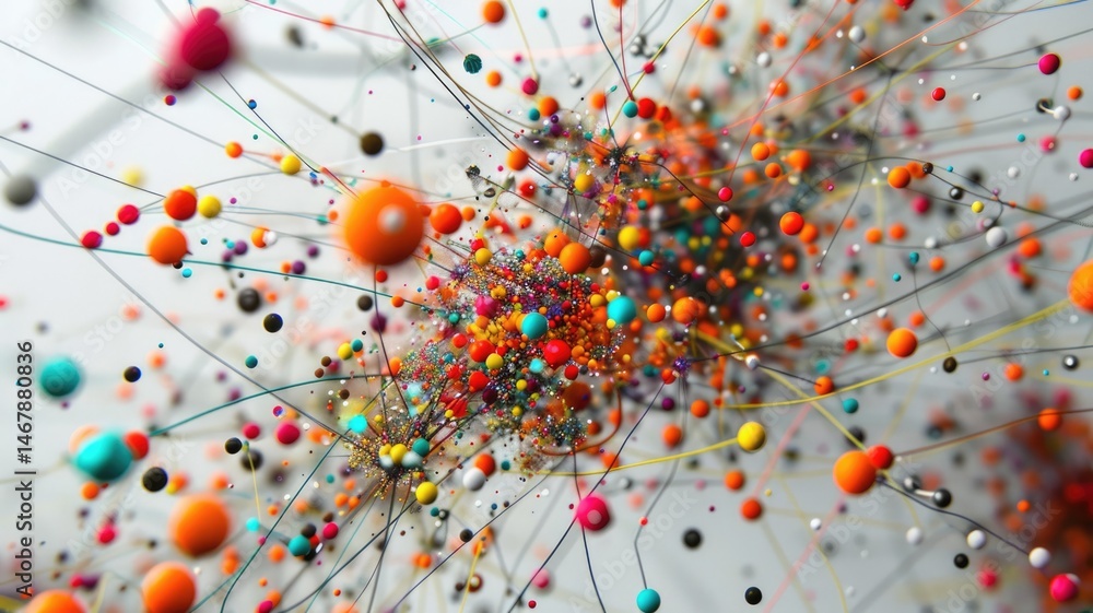 Poster abstract picture micro particle in geometric shape represent data flow. vivid flowing object with hi
