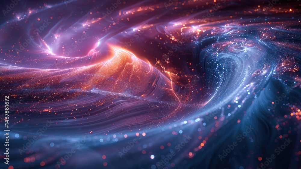 Poster a captivating abstract image featuring a glowing blue object in the air, surrounded by vibrant color